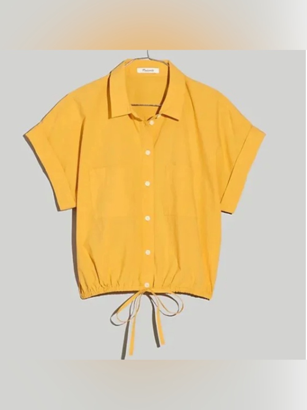 Madewell Drawstring Button-Up Signature Poplin Shirt sz Large Buttery Yellow